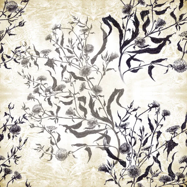 Цветы Букет Листьями Цветами Бутонами Акварель Бесшовный Узор Коллаж Цветов — стоковое фото