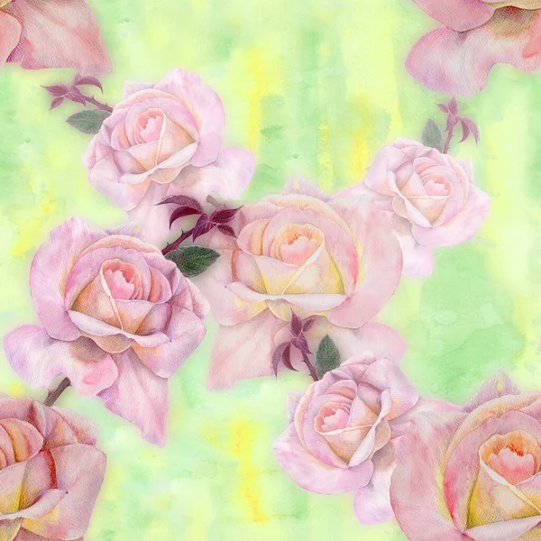 Fiori Struttura Fiori Rose Sfondo Acquerello Disegno Botanico Usato Materiali — Foto Stock