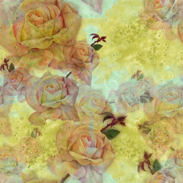 Virágok Keret Virágok Rózsák Akvarell Háttérrel Botanikai Rajz Használt Nyomtatott — Stock Fotó
