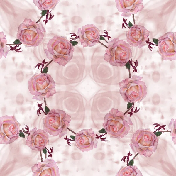 花朵的框架 水彩画背景上的玫瑰 植物学绘图 使用印刷材料 明信片 — 图库照片