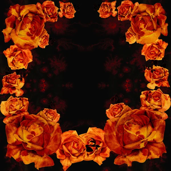 Flores Armação Flores Rosas Fundo Escuro Desenho Botânico Materiais Impressos — Fotografia de Stock