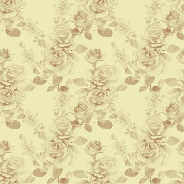 Roses Flowers Leaves Watercolor Seamless Pattern Wallpaper Use Printed Materials — Stock Photo, Image