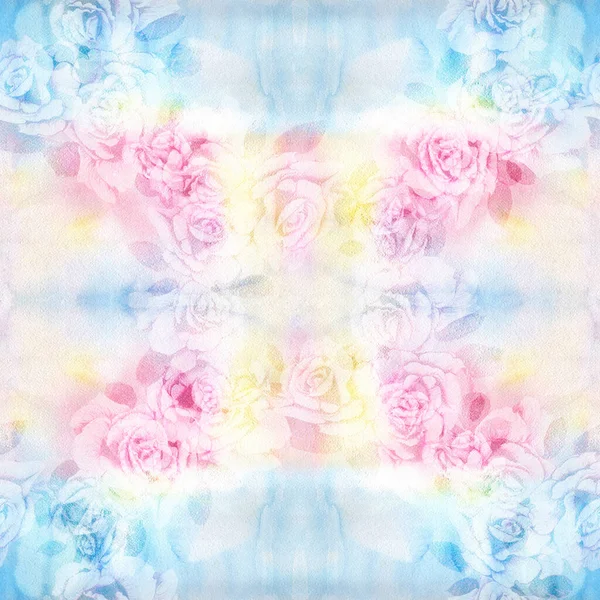 Zökkenőmentes Minta Rózsa Virágok Levelek Akvarell Háttér Kép Dekoratív Kompozíció — Stock Fotó
