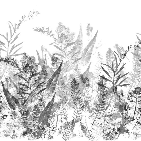 Płynne Wzory Abstrakcyjna Kompozycja Dekoracyjna Wielokolorowa Paleta Sylwetki Dzikich Ziół — Zdjęcie stockowe