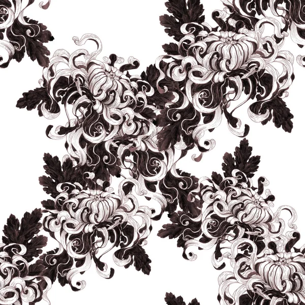 Flores Crisantemos Patrón Sin Costuras Composición Decorativa Sobre Fondo Blanco —  Fotos de Stock