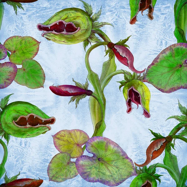 水彩画の背景に捕食植物 シームレスなパターン ハロウィンだ 印刷物 アイテム ウェブサイト ポスター はがき 包装を使用してください — ストック写真