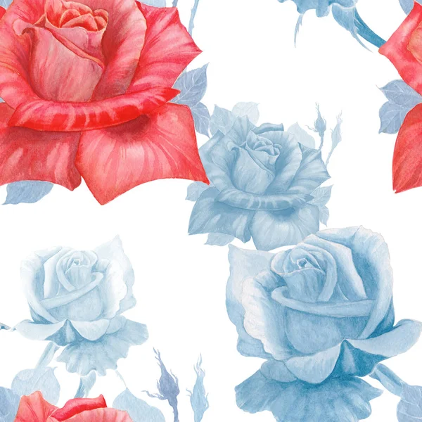Rosor Akvarell Ritning Dekorativ Sammansättning Akvarell Bakgrund Blommiga Motiv Sömlöst — Stockfoto
