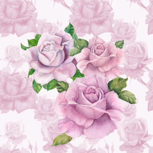 Růže Výkres Akvarel Dekorativní Kompozice Pozadí Akvarelu Květinové Motivy Bezproblémový — Stock fotografie