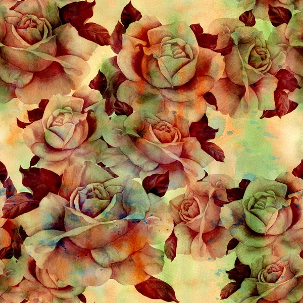 Rosas Dibujo Acuarela Composición Decorativa Sobre Fondo Acuarela Motivos Florales —  Fotos de Stock