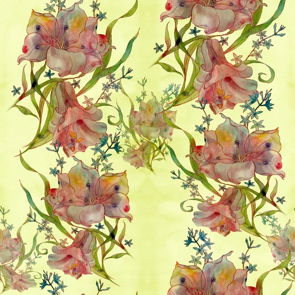 Ένα Μπουκέτο Λουλούδια Ακουαρέλα Σχεδίαση Απρόσκοπτη Φόντο Αφηρημένη Σύνθεση Φυτών — Φωτογραφία Αρχείου