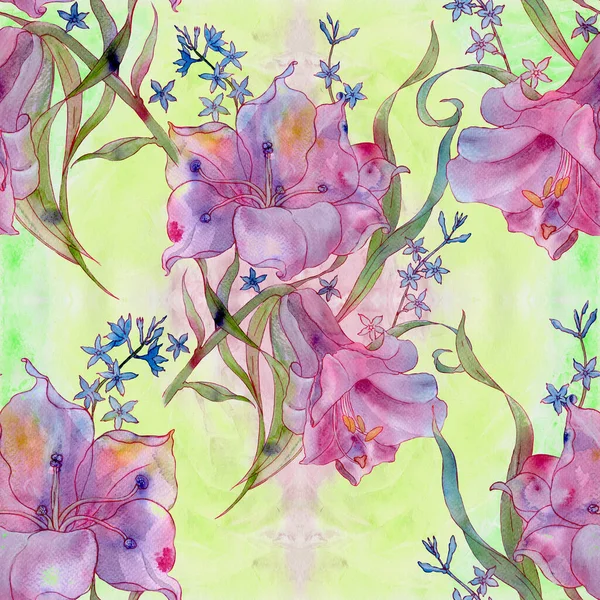 Bukett Blommor Akvarell Ritning Sömlös Bakgrund Abstrakt Växtsammansättning Använd Tryckt — Stockfoto