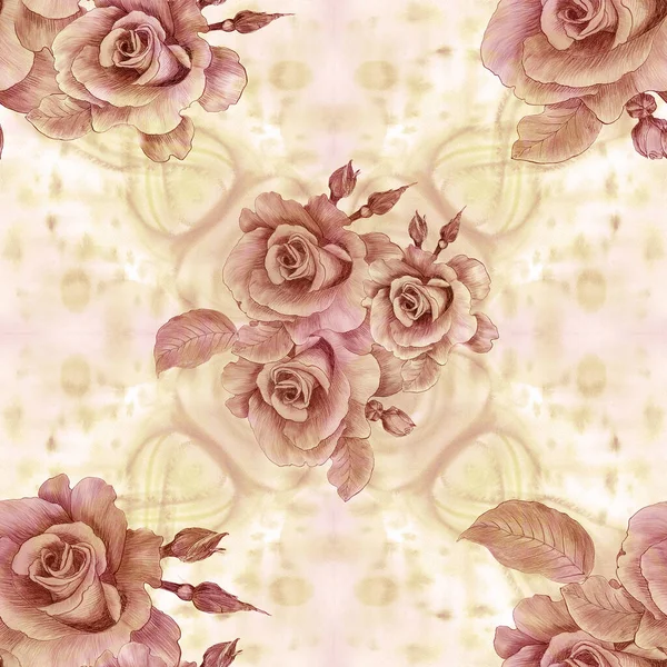 Τριαντάφυλλα Ζωγραφική Ακουαρέλα Διακοσμητική Σύνθεση Φόντο Ακουαρέλας Floral Μοτίβα Απρόσκοπτο — Φωτογραφία Αρχείου