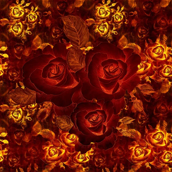 Ruusuja Vesiväripiirustus Koristeellinen Koostumus Akvarellitaustalla Kukkakuvioita Saumaton Kuvio Käytä Painettuja — kuvapankkivalokuva