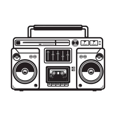 Beyaz arka plan üzerinde Boombox illüstrasyonlar. Tasarım öğesi logosu, etiket, amblem, işaret, rozet, poster, t gömlek için. 
