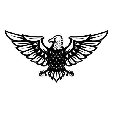 Beyaz arka plan üzerinde izole kartal simgesi. Tasarım öğesi için logo, etiket, arma, işaret, rozet. 
