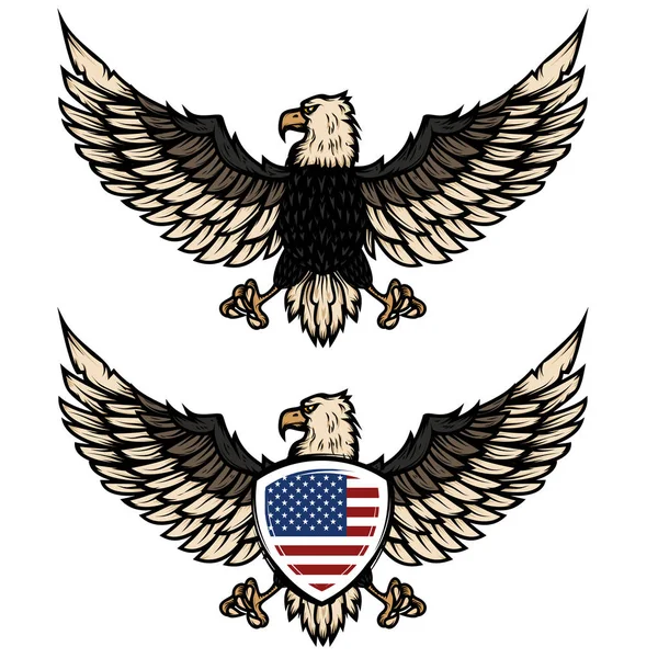 Ilustración de águila con bandera americana. Elemento de diseño para póster, folleto, emblema, signo . — Vector de stock