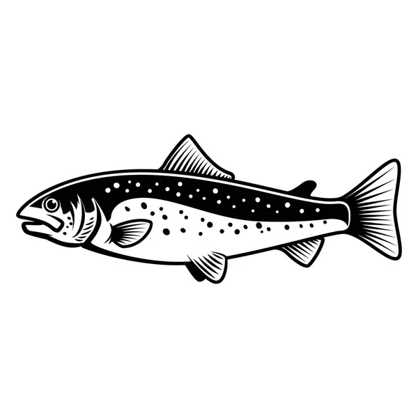 Tanda ikan trout pada latar belakang putih. Memancing ikan salmon. Unsur desain untuk logo, label, lambang, tanda tangan . - Stok Vektor