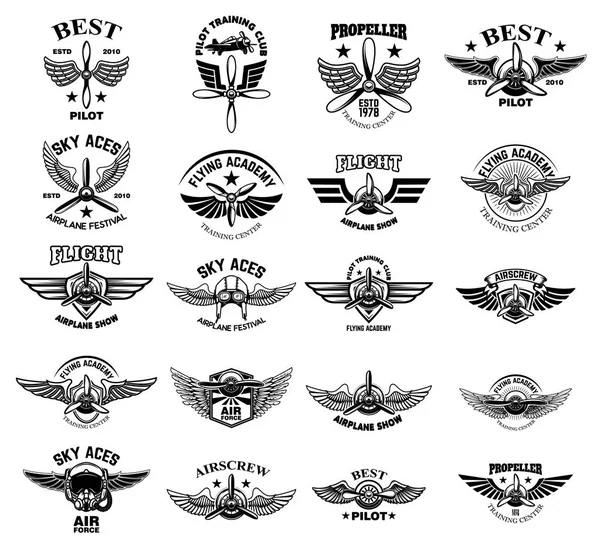 Набор Винтажных Самолетных Эмблем Элементы Оформления Логотипа Этикетки Вывески Меню — стоковый вектор