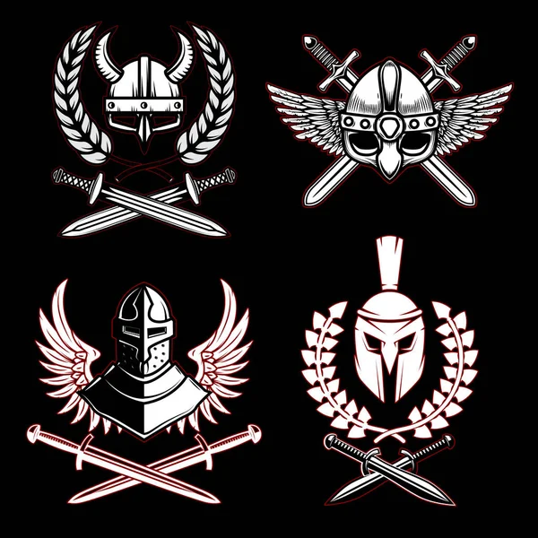 Conjunto Emblemas Com Arma Antiga Viking Elemento Design Para Logotipo —  Vetores de Stock