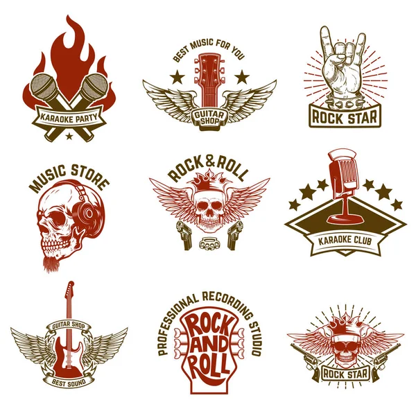 Uppsättning Vintage Musik Emblem Designelement För Etikett Affisch Skylt Logotyp — Stock vektor