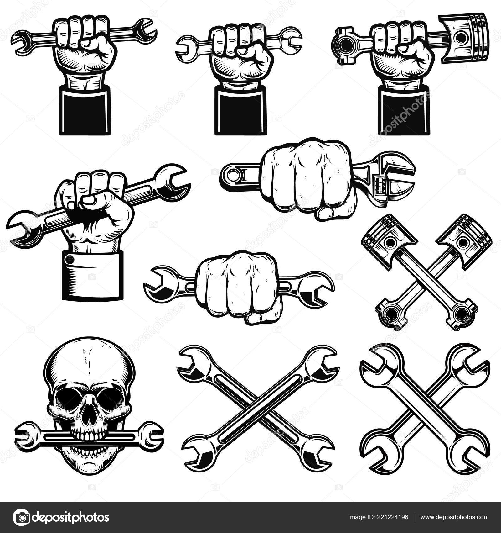 Conjunto Mão Com Ferramentas Trabalho Chaves Mecânico Serviço Elemento  Design — Foto © art-l@i.ua #221224196, image size:1600x1700