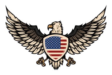 Amerikan bayrağı ile kartal Illustration. Tasarım poster, afiş, amblem, işareti için öğe. Vektör çizim. 