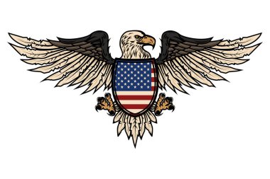 Amerikan bayrağı ile kartal Illustration. Tasarım poster, afiş, amblem, işareti için öğe. Vektör çizim. 