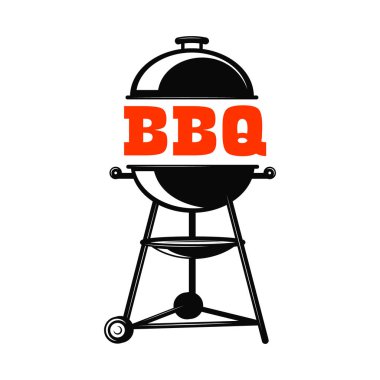 Barbekü ızgara beyaz arka plan üzerinde çizim. Tasarım öğesi için logo, etiket, arma, işaret, rozet. Vektör çizim