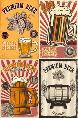 Bira pub posterler kümesi. Poster, kart, arma, işaret afiş tasarım öğesi. Vektör görüntü