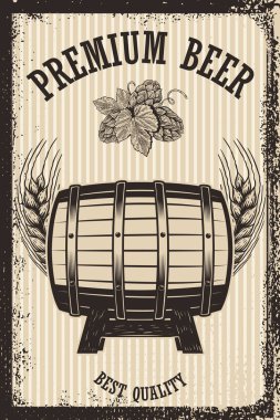 Retro tarzı içinde bira posteri. Bira nesneler grunge arka plan üzerinde. Tasarım öğesi kartı, el ilanı, afiş, baskı, menü için. Vektör çizim