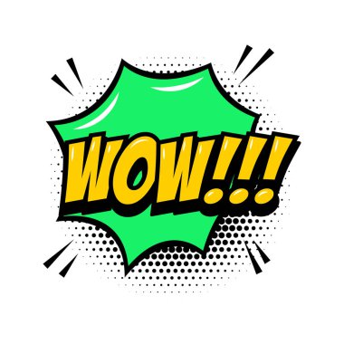 Vay! Çizgi roman tarzı ifade ile konuşma balonu. Vektör çizim