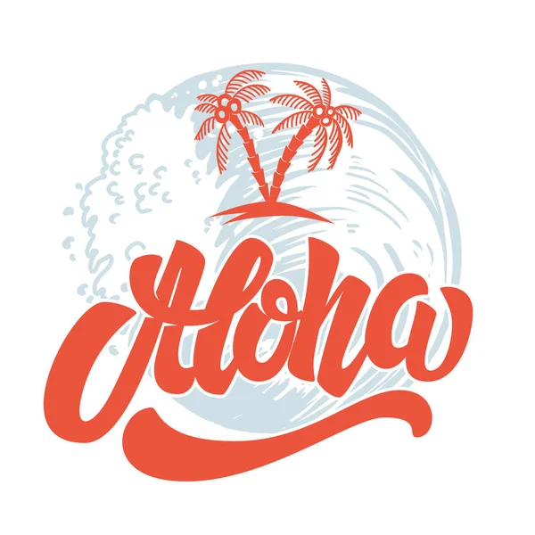 Aloha Χέρι Που Γράμματα Φόντο Κύματα Στη Θάλασσα Στοιχείο Σχεδιασμού — Διανυσματικό Αρχείο