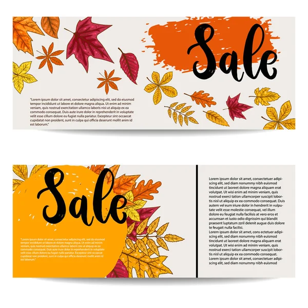 Venta Conjunto Plantillas Pancartas Con Hojas Otoño Elemento Diseño Para — Vector de stock