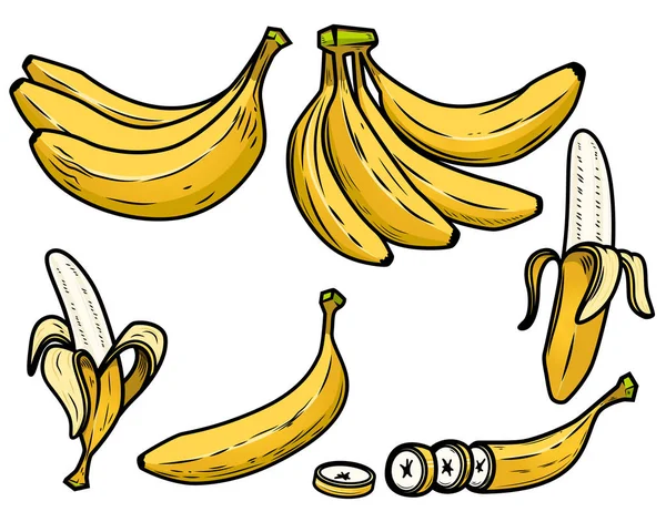 Zestaw Ikon Świeżych Bananów Elementy Projektu Logo Etykieta Godło Plakat — Wektor stockowy