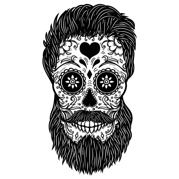 Bearded Sugar Skull Design Element Poster Card Print Emblem Sign — Stock Vector