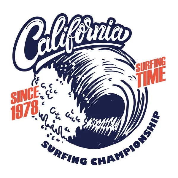 California Surf Rider Plakat Szablon Napisem Palmy Wektorowa — Wektor stockowy