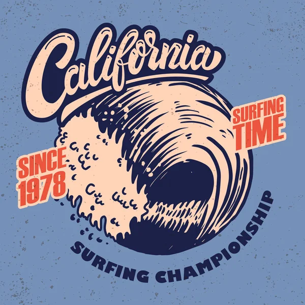 カリフォルニア サーフ ライダー ポスター テンプレート レタリングや手のひらで ベクトル画像 — ストックベクタ