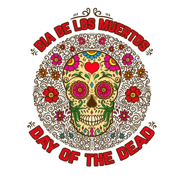 Mexikói Cukor Koponyák Virág Mintás Háttérrel Nyomtatni Day Dead Design — Stock Vector