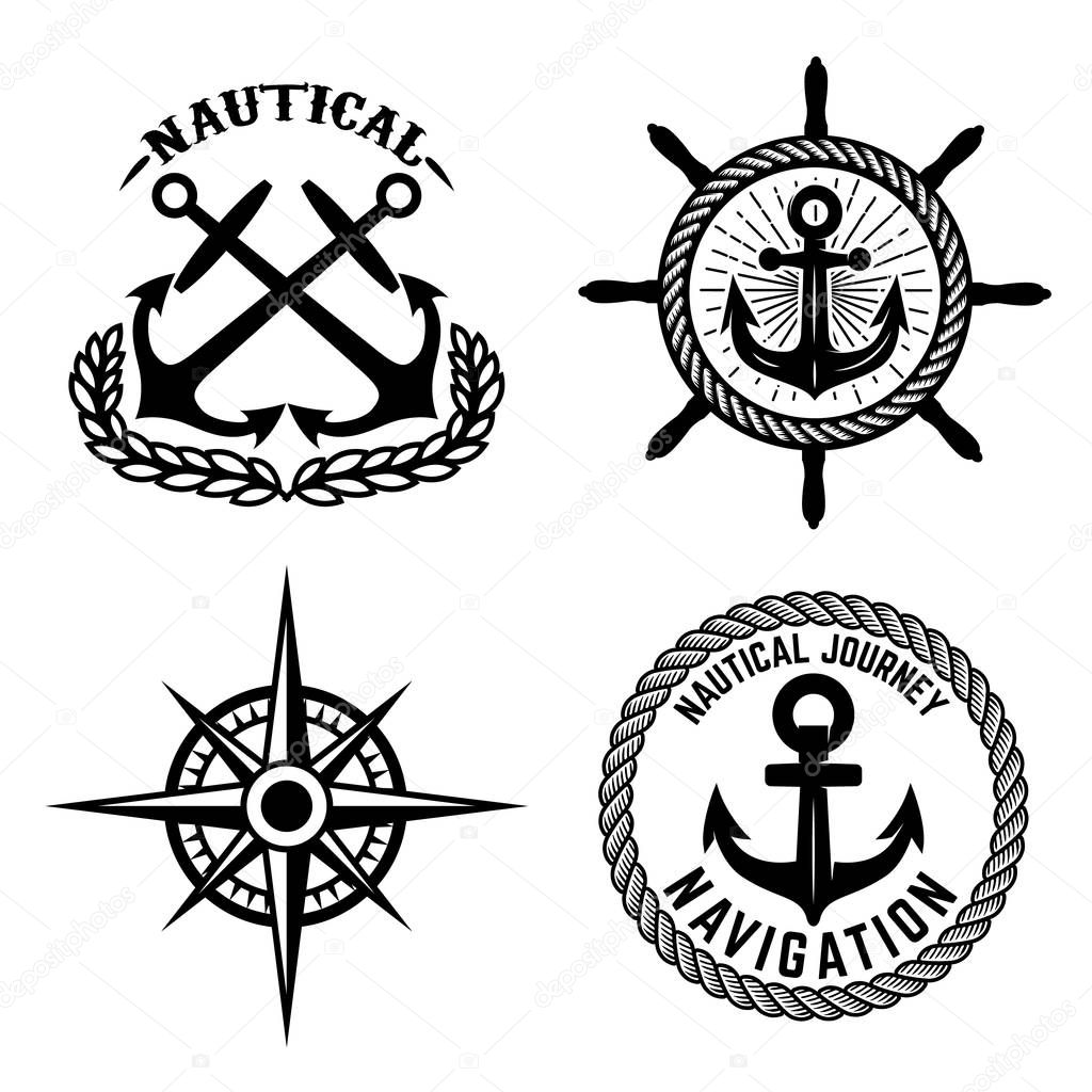 Set of emblems with anchors. Design element for logo, label, sign, t shirt. Vector illustration