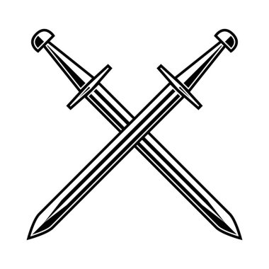 Ortaçağ kılıç beyaz arka plan üzerinde geçti. Tasarım öğesi için logo, etiket, arma, işaret, poster, t gömlek. Vektör çizim