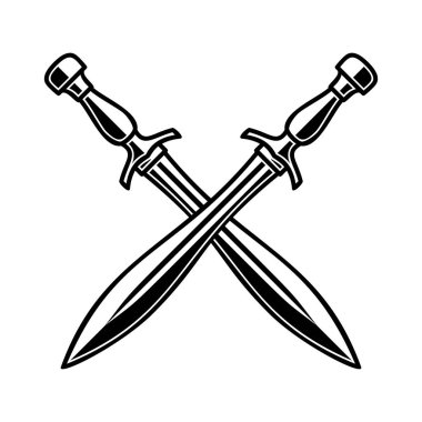 Ortaçağ kılıç beyaz arka plan üzerinde geçti. Tasarım öğesi için logo, etiket, arma, işaret, poster, t gömlek. Vektör çizim