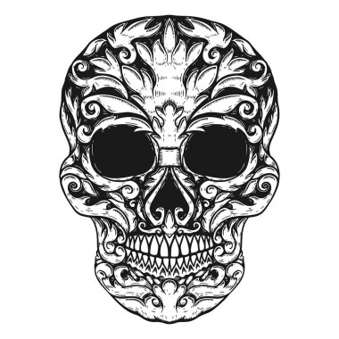 El çiçek şekil çizilen insan kafatası yaptı. Tasarım öğesi için poster, t gömlek. Vektör çizim