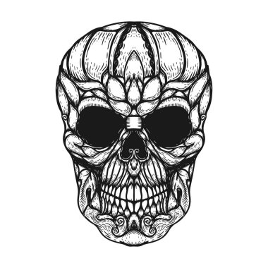 El çiçek şekil çizilen insan kafatası yaptı. Tasarım öğesi için poster, t gömlek. Vektör çizim