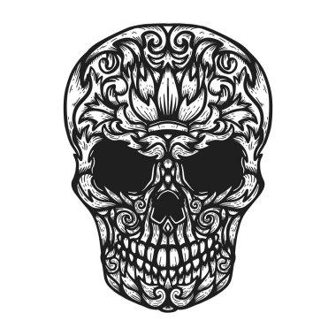 El çiçek şekil çizilen insan kafatası yaptı. Tasarım öğesi için poster, t gömlek. Vektör çizim