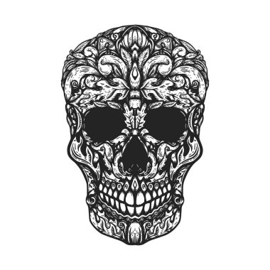 El çiçek şekil çizilen insan kafatası yaptı. Tasarım öğesi için poster, t gömlek. Vektör çizim