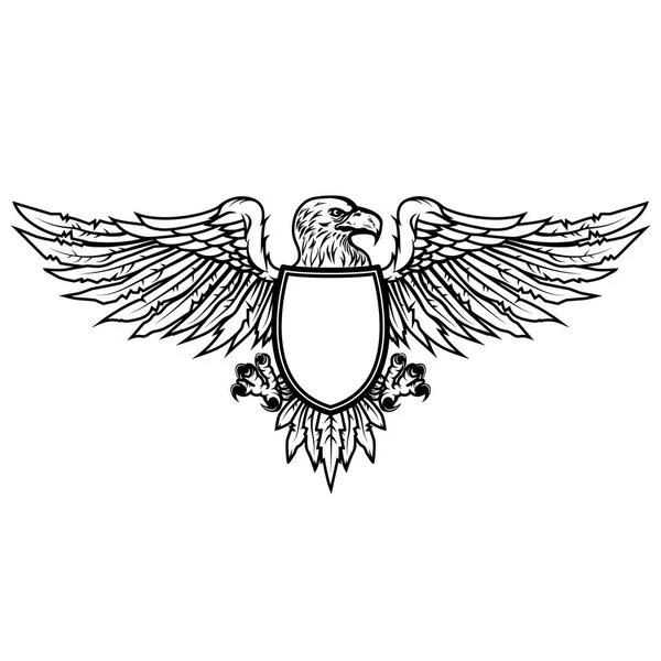 Águila Con Escudo Para Emblema Signo Logotipo Etiqueta Insignia Imagen — Archivo Imágenes Vectoriales