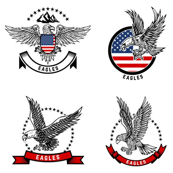 Conjunto Dos Emblemas Com Águias Fundo Bandeira Dos Eua Elementos — Vetor de Stock