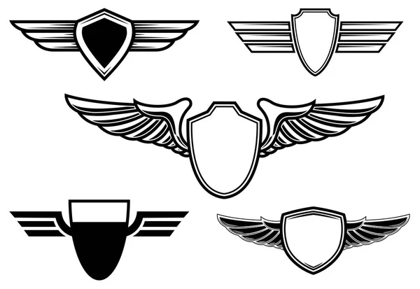 Σετ Ρετρό Εμβλήματα Φτερά Στοιχείο Του Σχεδιασμού Για Αφίσα Λογότυπο — Διανυσματικό Αρχείο