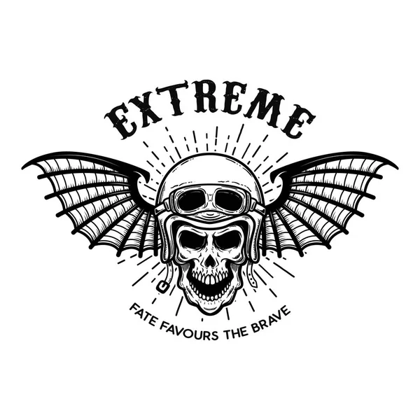 Extreme Skull Motorcycle Helmet Bat Wings Design Element Logo Label — Stock Vector