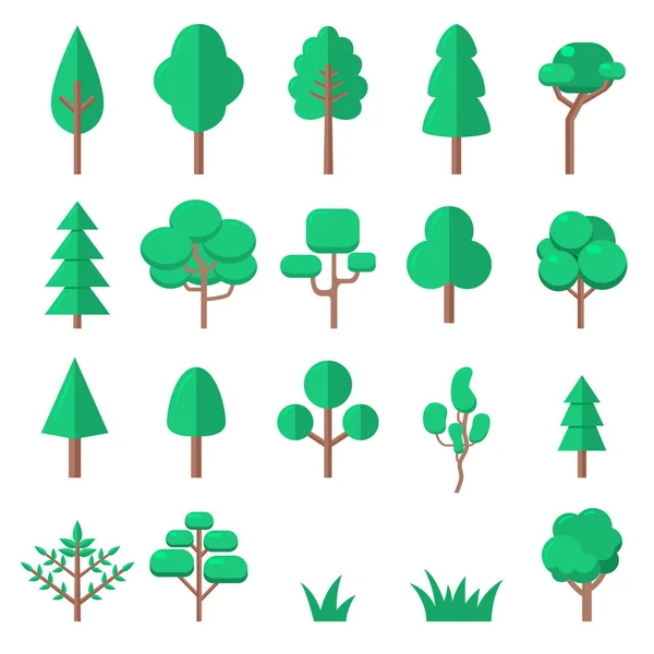 Σύνολο Των Εικονογραφήσεων Δέντρο Επίπεδη Στυλ Που Απομονώνονται Λευκό Φόντο — Διανυσματικό Αρχείο